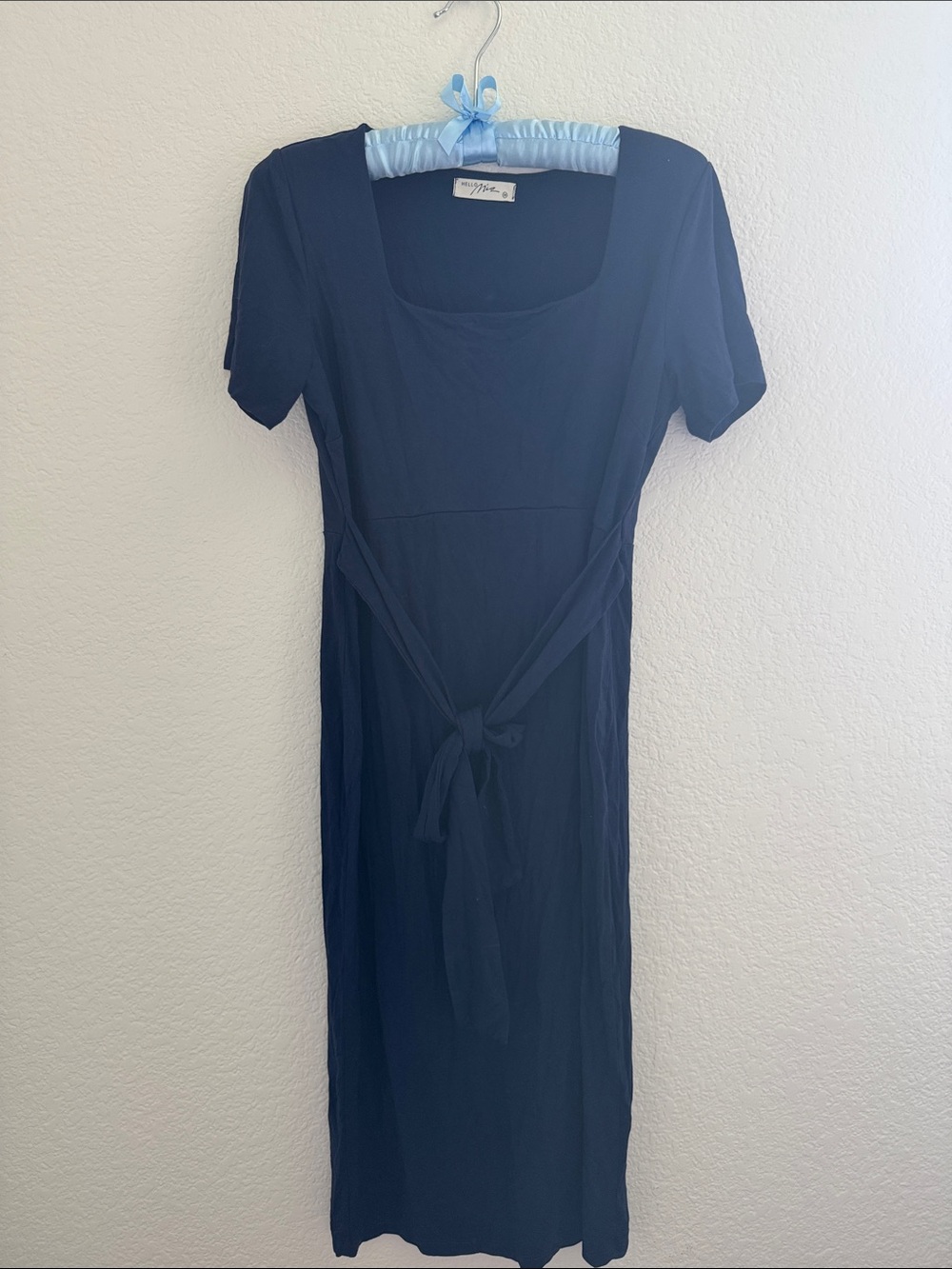 Hello Mia Navy Square-Neck Maternity Dress with Tie Waist